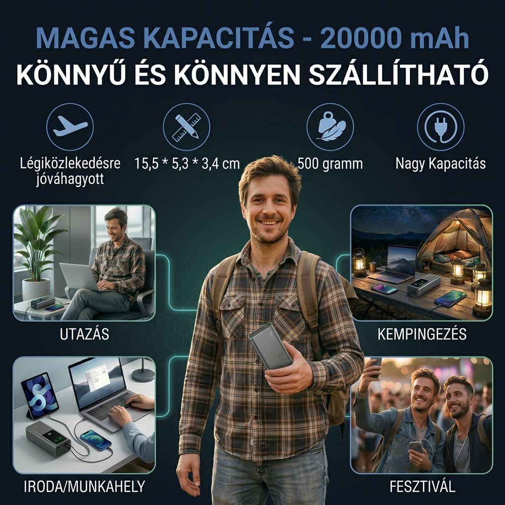 Power bank 20000 mAh UNIVERZÁLIS kompatibilitás